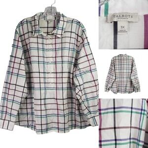 Talbots Shirt Button Down White Plaid Print LS Shirt Womens Plus Size 3X Cotton